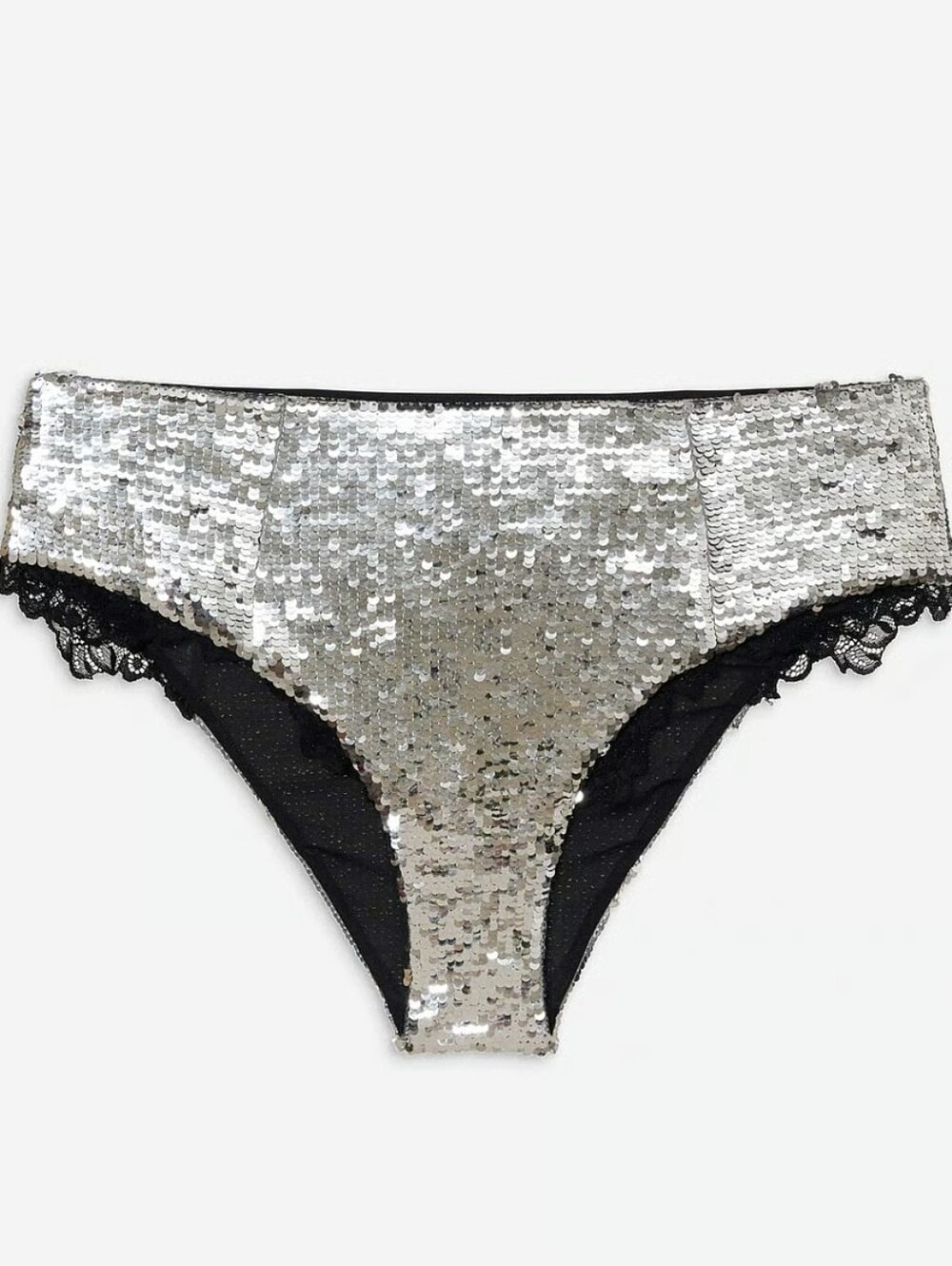 For Love & Lemons | Maia High-Waist Panty Size XS In Black Lace Silver Sequin